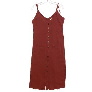 Sky And Sparrow Button Front Rust Midi Dress Crinkle Gauze L Boho Feminine Flowy